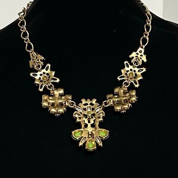 J. Crew Stunning Cluster Statement Necklace Multi Crystals & Gold Chain Signed - Picture 12 of 13